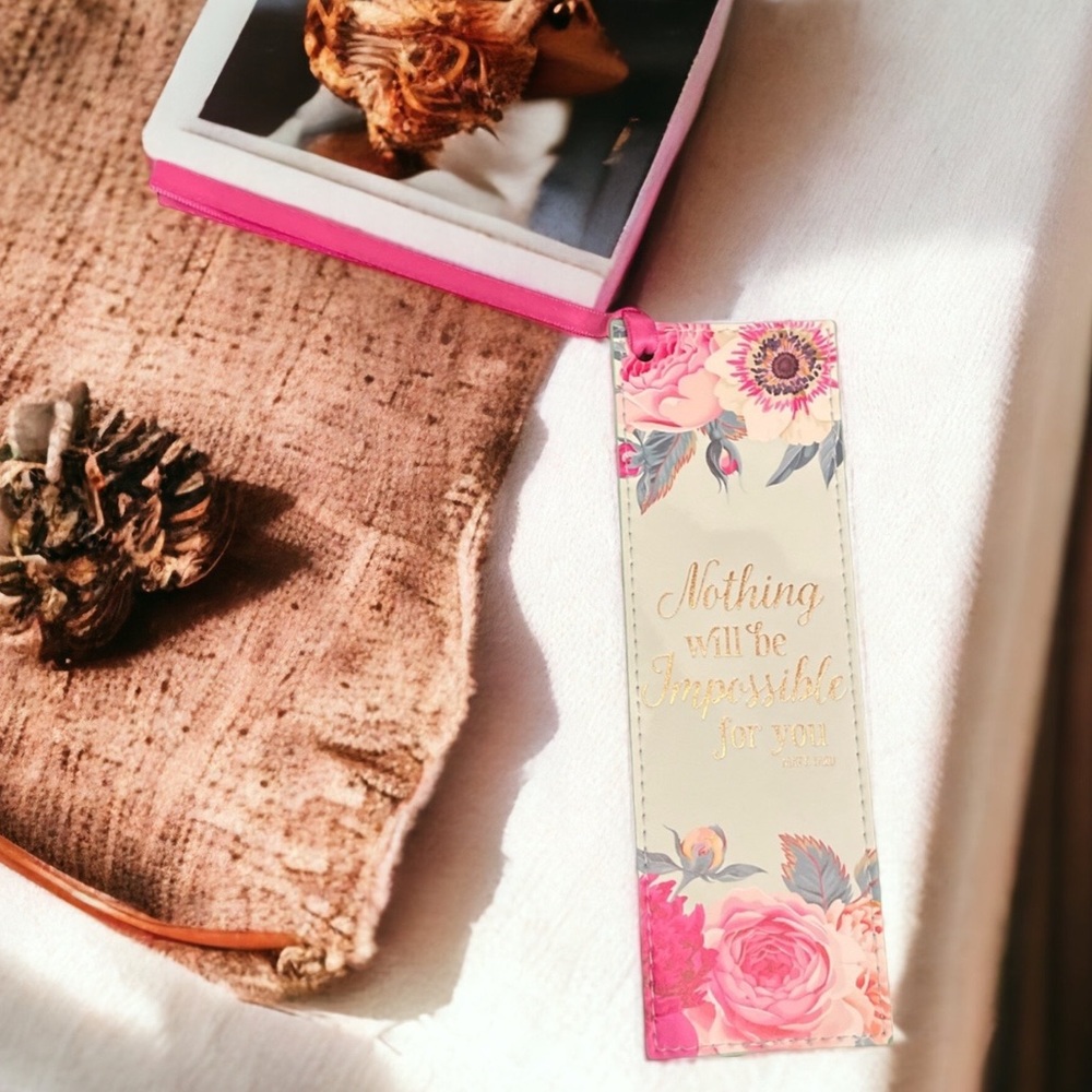 NWT NOTHING WILL BE IMPOSSIBLE  FLORAL LUXLEATHER PAGE MARKER